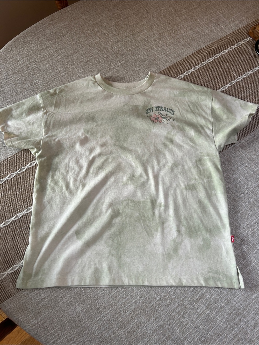Levi's Light Green Tie-Dye Short Sleeve Tee with Floral Chest Graphic